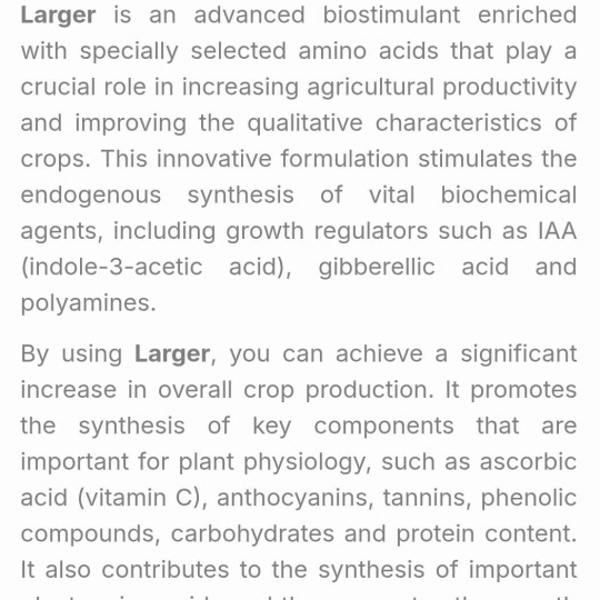 SP MỚI PHÂN BÓN LÁ  AMINO HỮU CƠ SINH HỌC - LARGER (17% Amino acids+ 21% Seaweed extract) Hy Lạp
