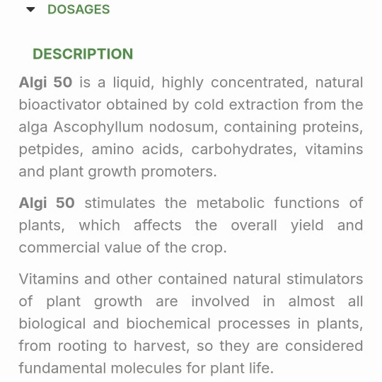 SP MỚI PHÂN BÓN LÁ  HỮU CƠ SINH HỌC RONG BIỂN-ALGI 50  (40% Ascophyllum Nodosum Extract+8% K2O+21% OM) Hy Lạp