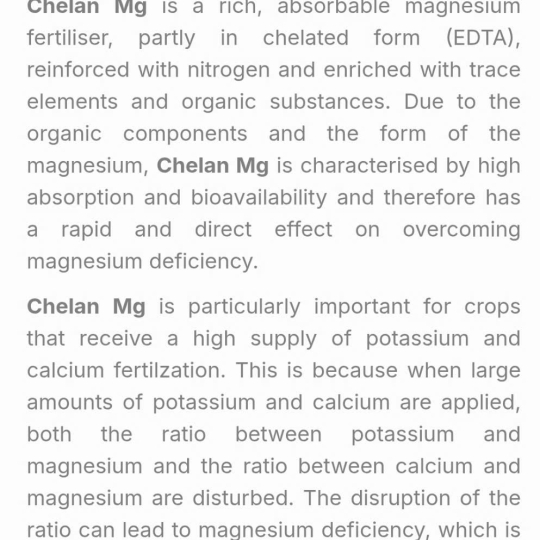 SP MỚI PHÂN BÓN LÁ - CHELAN Mg (8% N+9% MgO+0,01 %Fe+0,01% % Zn+0,01% Mn+0,002%Cu+0,001%Mo+2%OM) Hy Lạp                                 ) Hy Lạp