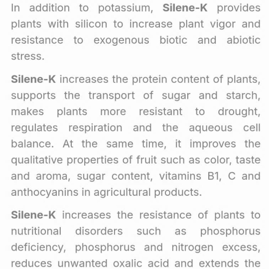 SP MỚI PHÂN BÓN LÁ SILENE K  (26%SiO2 +12,5% K2O) Hy Lạp