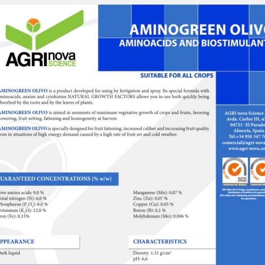 SP MỚI PHÂN BÓN LÁ  AMINO AXIT HỮU CƠ SINH HỌC -AMINOGREEN 16 (16% AMINO AXIT+8,4%N+4,5% P2O5+4% K2O+0,15%Fe+0,1%B+0,07%Zn+0,07%Mn+0,05%Cu+0,006%Mo)TBNTBN