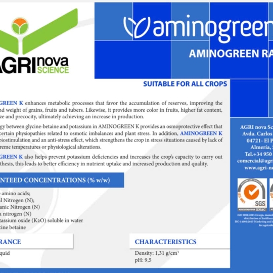 SP MỚI PHÂN BÓN LÁ  AMINO AXIT HỮU CƠ SINH HỌC -AMINOGREEN K (8% AMINO AXIT+4%N+20% K2O+8,5%Glycine betaine) TBN