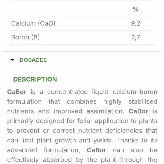SP MỚI PHÂN BÓN LÁ CANXI BO - CABOR (9,2 CaO + 2,7% B) Hy Lạp