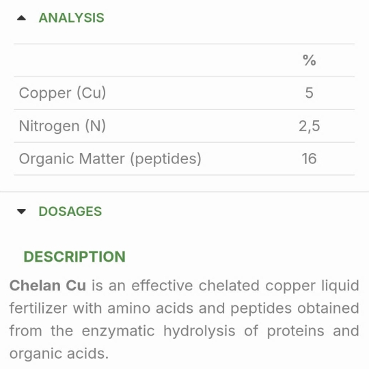 PHÂN BÓN LÁ ĐỒNG HỮU CƠ SINH HỌC -CHELAN Cu (5% Cu +6% N+9% Amino +22 % OM+15% Fulvic acids)