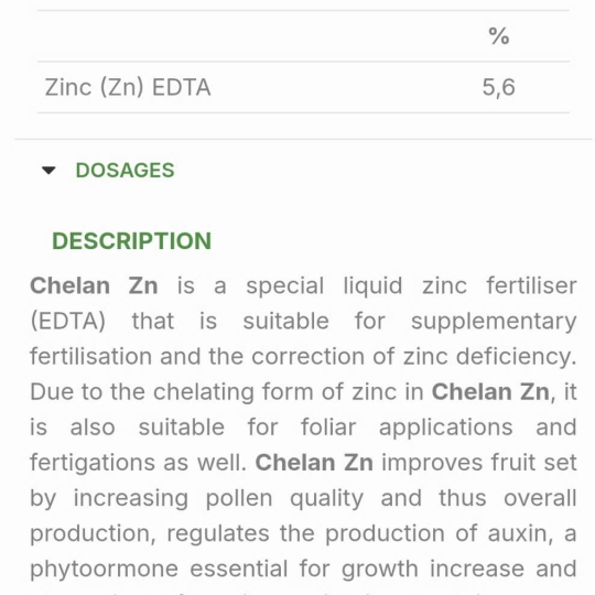 SP MỚI PHÂN BÓN LÁ  VI LƯỢNG  -CHELAN Zn (5,6% Zn) Hy Lạp